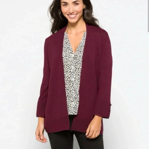 Evolution by Cyrus Open Cardigan Lightweight Super Soft Merlot Size M & XS - Picture 3 of 8